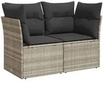 vidaXL Gartensofa mit Kissen 2-Sitzer Hellgrau Poly Rattan