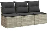 vidaXL Gartensofa mit Kissen 3-Sitzer Hellgrau Poly Rattan
