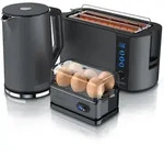 Arendo 3-teiliges Fr&uuml;hst&uuml;cksset - Wasserkocher 1,5l, 4-Scheiben Toaster, 6er