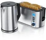 Arendo Fr&uuml;hst&uuml;cksset 2-teilig, 4-Scheiben Langschlitztoaster MANHA + Edelstahl