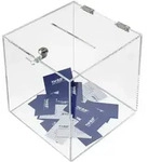HMF 46917 Acryl Spendenbox mit Schloss, 25 x 25 x 25 cm, DIN A5, Transparent