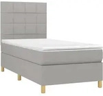 vidaXL Boxspringbett mit Matratze & LED Hellgrau 90x200 cm Stoff