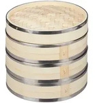 Relaxdays Bambus Dampfgarer, 3 Etagen, mit Metallringen, asiatischer Dampfkorb...