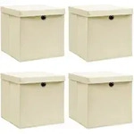 vidaXL Aufbewahrungsboxen mit Deckel 4 Stk. Creme 32x32x32 cm Stoff