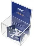 HMF 46916 Acryl Spendenbox mit Blatteinschub, 22 x 15 x 15 cm, DIN A4, Transparent