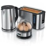 Arendo Fr&uuml;hst&uuml;cksset 3-teilig, 1,5l Wasserkocher, 4-Scheiben Langschlitz Toaster,