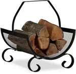 Relaxdays Kaminholzkorb schwarz, Brennholzkorb gro&szlig;, Holzwiege Kamin, Feuerholzkorb