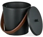 Relaxdays Ascheeimer mit Deckel, 4,5 Liter, Aschetonne mit Lederhenkel, f&uuml;r Kohle &