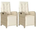 vidaXL Gartensessel mit Fu&szlig;teil 2 Stk. Verstellbar Beige Poly Rattan