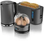Arendo - Wasserkocher mit Toaster und Eierkocher SET Edelstahl Grau Wasserkocher 1,5L