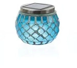 MARELIDA LED Solar Windlicht Mosaik Glas Solarglas Mosaikleuchte f&uuml;r Balkon blau