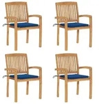 vidaXL Stapelbare Gartenst&uuml;hle mit Kissen 4 Stk. Massivholz Teak
