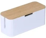 Relaxdays Kabelbox f&uuml;r Steckdosenleiste, Bambus, Deckel, HBT: 14,5x34x11 cm, Kabel