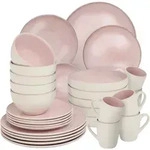 TecTake GmbH tectake Geschirrset Mare aus Steingut, f&uuml;r 6 Personen, 30 teilig, rosa