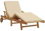 vidaXL Klappbare Sonnenliege mit R&auml;dern & Kissen Beige Massivholz Akazie