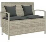vidaXL Gartenbank mit Stauraum und Kissen Hellgrau Poly Rattan