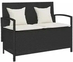 vidaXL Gartenbank mit Stauraum und Kissen Schwarz Poly Rattan