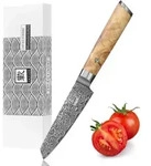 Zayiko Kinone Damast Officemesser Mukimono I 10 cm Klinge Wurzelholzgriff Birke