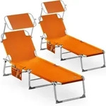 CASARIA&reg; 2er Set Alu Sonnenliege mit Dach Klappbar Wetterfest Gartenliege Orange