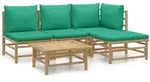 vidaXL 5-tlg. Garten-Lounge-Set mit Gr&uuml;nen Kissen Bambus