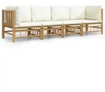 vidaXL 4-tlg. Garten-Lounge-Set mit Cremewei&szlig;en Kissen Bambus