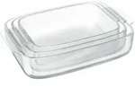 Relaxdays Auflaufform Set, Glas, 3 Gr&ouml;&szlig;en, eckig, Ofenform f&uuml;r Lasagne, Gratin,