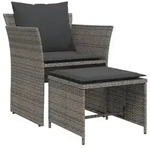 vidaXL Gartenstuhl mit Fu&szlig;hocker Grau Poly Rattan