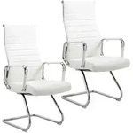 SVITA OFFICE COMFORT 2x Besucherstuhl Kunstleder Freischwinger mit Armlehne Wei&szlig;
