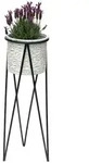 DanDiBo Blumenhocker mit Topf Metall Schwarz Wei&szlig; L 75 cm Blumenst&auml;nder 96043