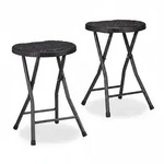 Relaxdays Klapphocker BASTIAN rund, 2 Stk. Faltbar, Kunststoff, Rattanoptik,