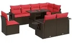 vidaXL 9-tlg. Garten-Sofagarnitur mit Kissen Braun Poly Rattan Akazie