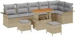 vidaXL 9-teiliges Garten-Sofa-Set mit Kissen in Beige aus Poly-Rattan und Akazie