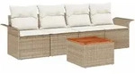 vidaXL Garten-Sofa-Set mit Kissen mit Speicher 5 pcs Beige und Creme