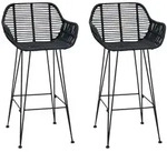 vidaXL Barstuhl 2 pcs Schwarz 55 x 52 x 92 cm Rattan und Eisen