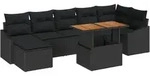 vidaXL 8-teiliges Garten-Dining-Set mit Kissen in Schwarz aus Poly-Rattan und Akazie.