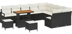 vidaXL Garten-Sofa-Set mit Kissen 12 pcs Schwarz Poly Rattan
