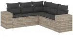 vidaXL 5-tlg. Garten-Sofagarnitur mit Kissen Hellgrau Poly Rattan