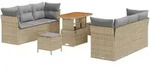 vidaXL 9-teiliges Garten-Sofaset mit Kissen - Beiges Poly-Rattan und Akazie