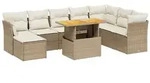 vidaXL 9-tlg. Garten-Sofagarnitur mit Kissen Beige Poly Rattan