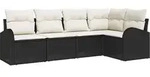 vidaXL Garten-Sofa-Set mit Kissen 5 pcs Schwarz und Wei&szlig; Poly Rattan