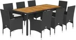 vidaXL 9-tlg. Garten-Essgruppe mit Kissen Schwarz Poly Rattan Akazie