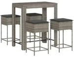vidaXL 5-tlg. Gartenbar-Set mit Kissen Grau Poly Rattan