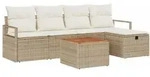 vidaXL Gartensofa-set mit Kissen mit Speicher 6 pcs Beige Poly Rattan