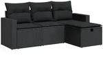 vidaXL 4-tlg. Garten-Sofagarnitur mit Kissen Schwarz Poly Rattan