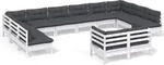 vidaXL 12-tlg. Garten-Lounge-Set mit Kissen Wei&szlig; Kiefer Massivholz