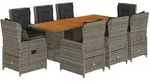vidaXL 9-tlg. Garten-Essgruppe mit Kissen Grau Poly Rattan