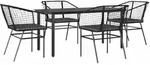 vidaXL 5-tlg. Garten-Essgruppe mit Kissen Schwarz Poly Rattan Glas