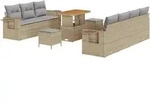 vidaXL 10-teiliges Garten-Sofa-Set mit Kissen in Beige aus Poly-Rattan und Akazie
