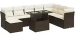 vidaXL 9-tlg. Garten-Sofagarnitur mit Kissen Braun Poly Rattan