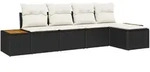 vidaXL 5-teiliges Garten-Sofa-Set mit Kissen Schwarz Poly-Rattan Akazie